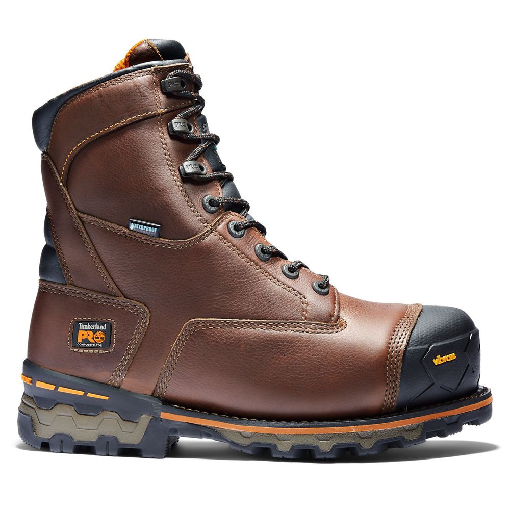 Timberland Μποτακια Εργασίας Ανδρικα Καφε/Μαυρα - Pro® Boondock 8" Comp Toe - Greece 9284136-IB